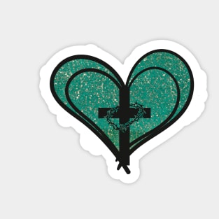 Christian Cross with Hearts and Crown of Thorns Sticker